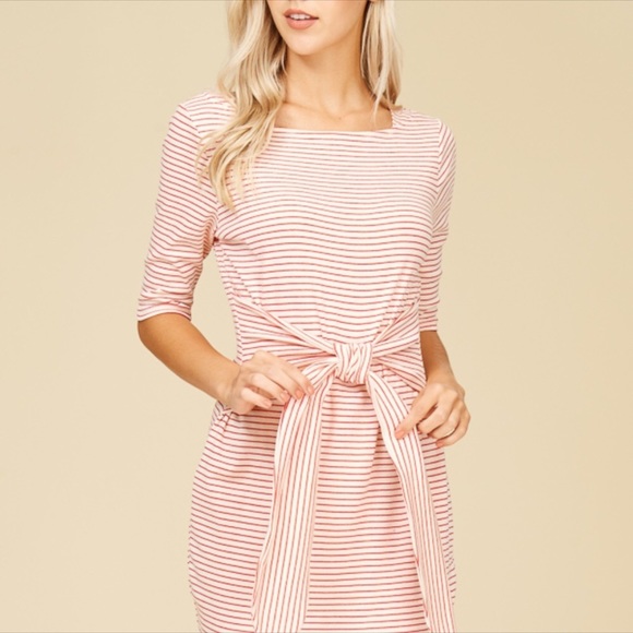 NEW WHITE STRIPED KNOT FRONT DRESS - Picture 5 of 6
